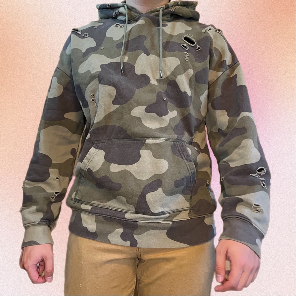 PacSun Boxy Fit Distressed Camo Hoodie
